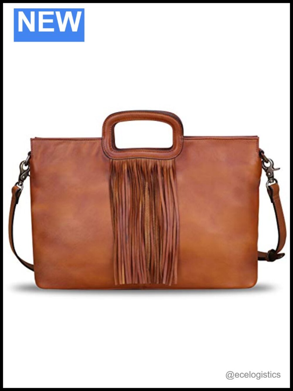 Genuine Leather Vintage Satchel Handbag with Tassel Top Handle Shoulder Bag